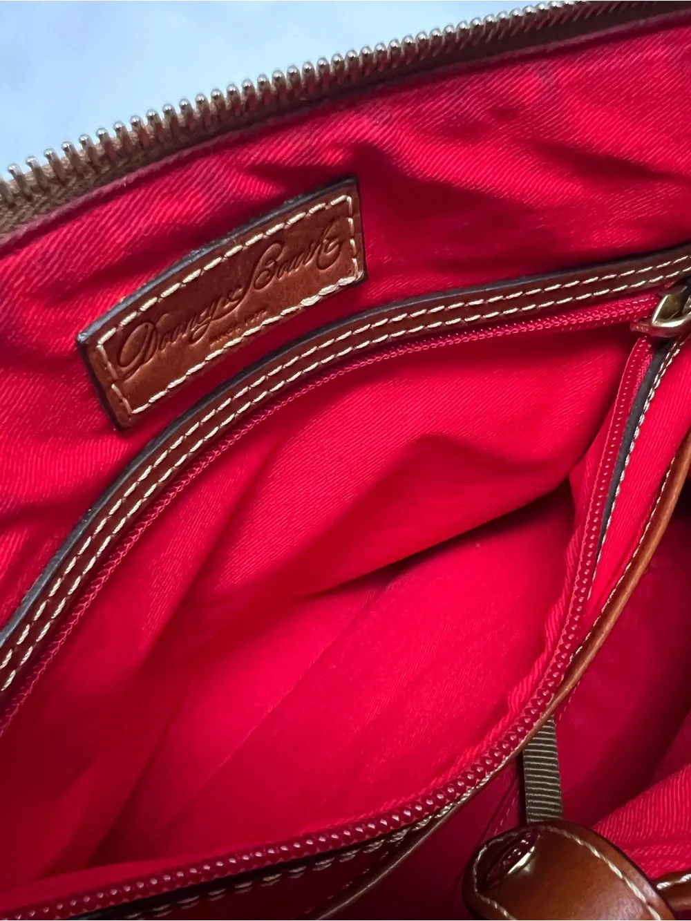 Orange Dooney & Bourke Pebbled Leather Satchel with Brown Trim